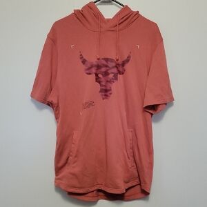 Under Armour Project Rock Men's Pink/Salmon Graphic Short Sleeve Terry Hoodie